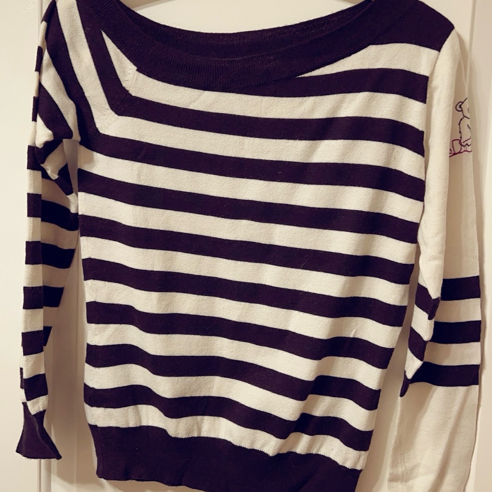 Like New STUSSY Vintage Striped Black and White off shoulder Women's Sweater